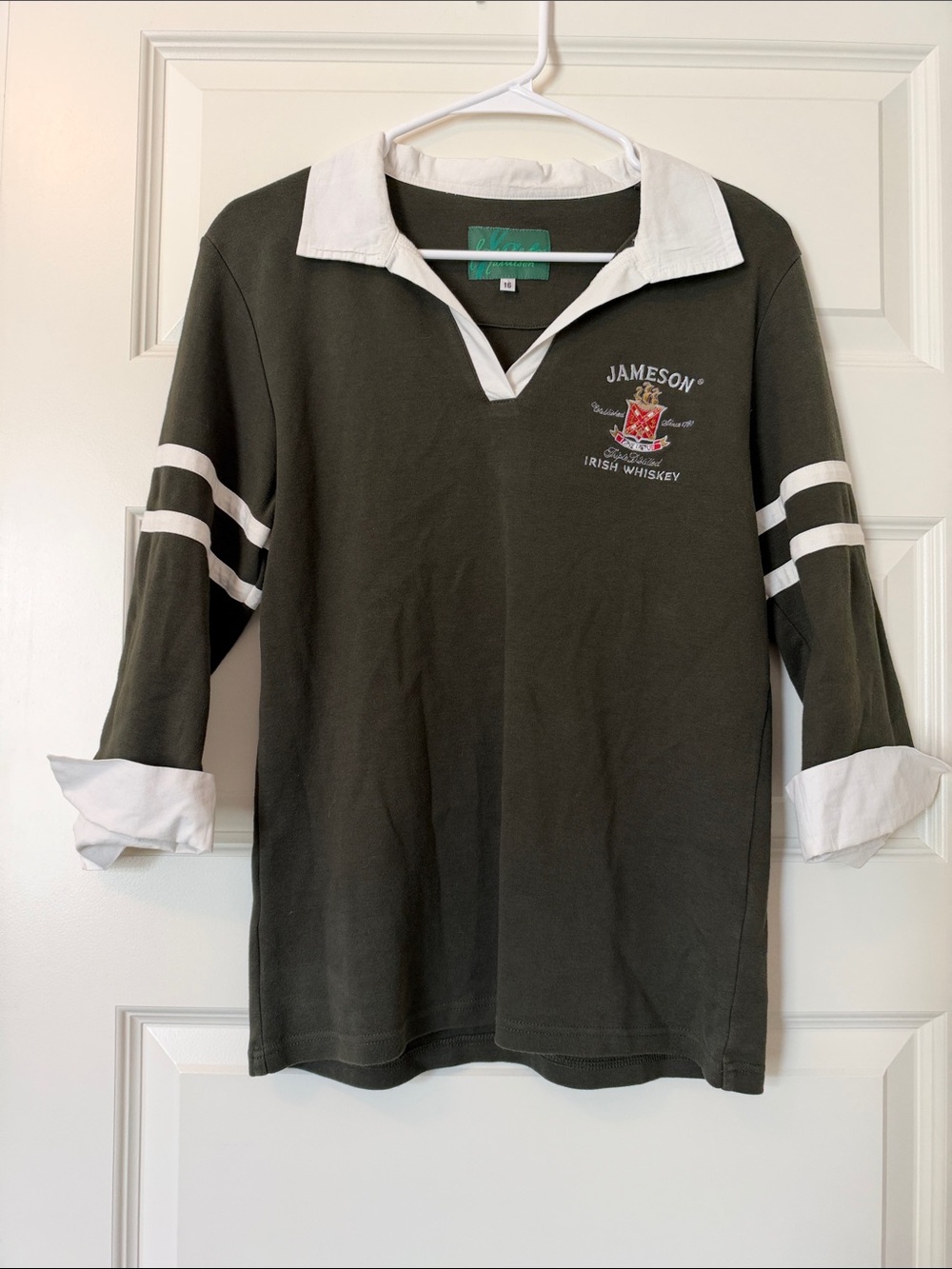 Vintage Jameson Olive Rugby Polo with White Trim